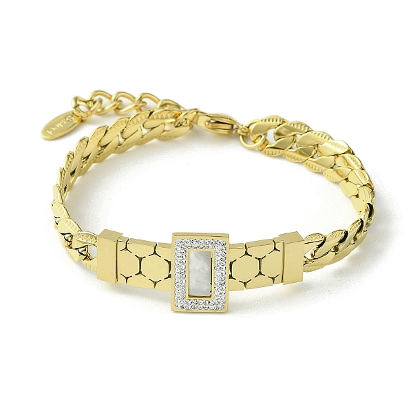 Natural Shell & Cubic Zirconia Rectangle Link Bracelet