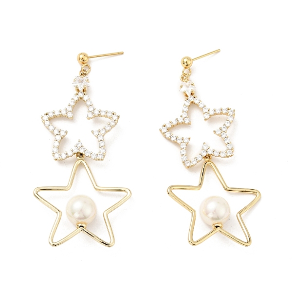 

PandaHall Clear Cubic Zirconia Stars Dangle Stud Earrings with Acrylic Pearl, Brass Jewelry for Women, Cadmium Free & Nickel Free & Lead...