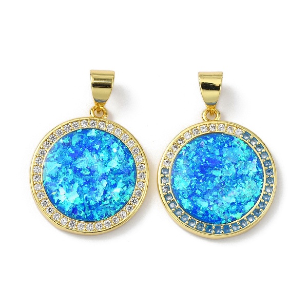 

PandaHall Brass Micro Pave Cubic Zirconia Pendants, with Synthetic Opal, Flat Round, Real 18K Gold Plated, 19x17x3mm, Hole: 5x4mm..., Clear