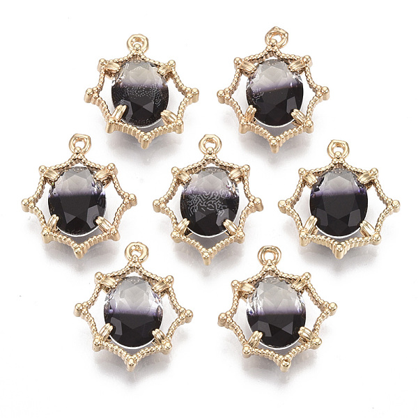 

PandaHall Two Tone Glass Pendants, with Brass Findings, Faceted, Oval, Light Gold, Black, 17.5~18.5x15.5~17x4.5mm, Hole: 1.2mm Brass+Glass...