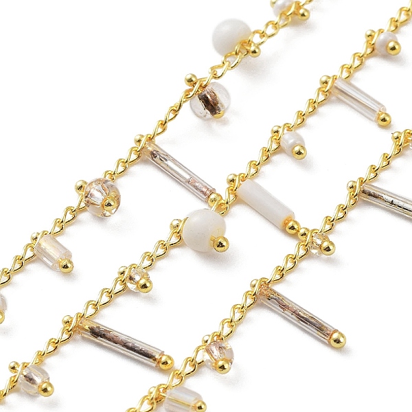 

PandaHall Real 18K Gold Plated Brass Curb Chains, with Glass Rondelle & Column Charms, Soldered, with Spool, White, 3x1.8x0.3mm, about 32.81...