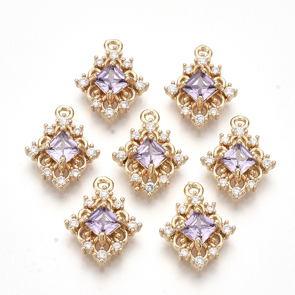 

PandaHall Golden Tone Brass Pendants, with Faceted Glass and Clear Rhinestone, Rhombus, Violet, 14.5x11x4mm, Hole: 1.2mm, Diagonal Length..., Purple