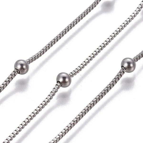 

PandaHall 304 Stainless Steel Box Chains, with Round Beads, Unwelded, Stainless Steel Color, 1mm 304 Stainless Steel