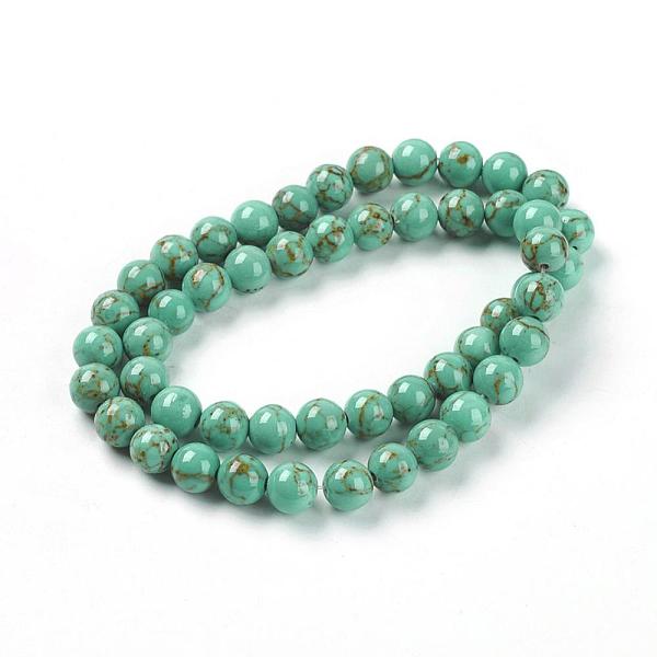 

PandaHall Synthetic Turquoise Beads, Dyed, Round, Dark Turquoise, Size: about 6mm in diameter, hole: 1mm, 66pcs/strand, 16 inch Synthetic..., Cyan
