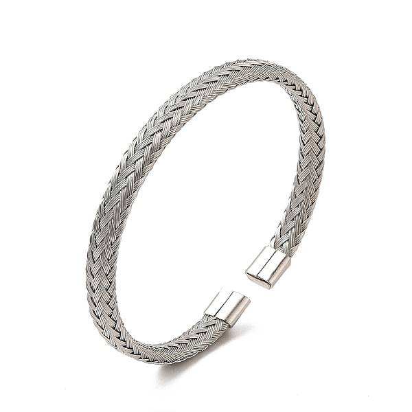 

PandaHall 304 Stainless Steel Flat Mesh Chain Shape Open Cuff Bangle for Women, Stainless Steel Color, Inner Diameter: 1-7/8x2-3/8 inch...