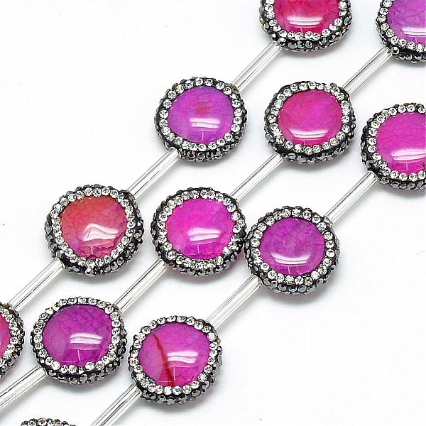 

PandaHall Natural Crackle Agate Rhinestone Beads, Dyed, Flat Round, Orchid, 17~18x6mm, Hole: 1mm Crackle Agate Flat Round Purple