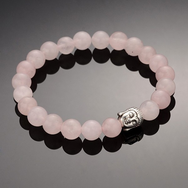

PandaHall Buddhist Gemstone Beaded Stretch Bracelets, with Alloy Tibetan Style Buddha Beads, Rose Quartz, 2-3/8 inch(5.9cm) Rose Quartz