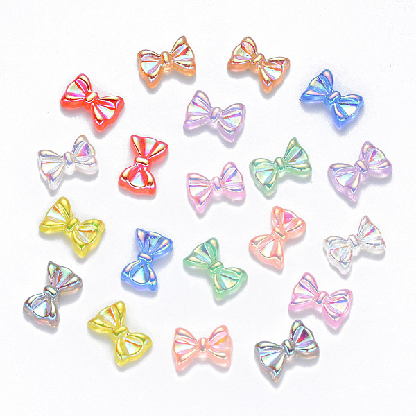 

PandaHall Resin Cabochons, Nail Art Decoration Accessories, AB Color Plated, Bowknot, Mixed Color, 7x11x3mm Resin Bowknot Multicolor