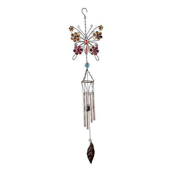 

PandaHall Iron Wind Chimes, Small Wind Bells Handmade Pendants, with Brass Tubes, Glass Rhinestone and Acrylic Beads, Butterfly, Colorful..., Multicolor
