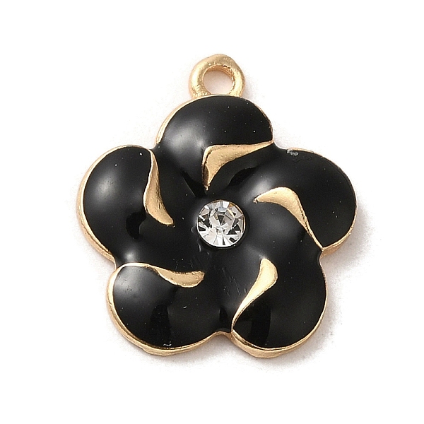 

PandaHall Flower Alloy Enamel Pendants, with Rhinestone, Light Gold, Black, 18x15.5x3mm, Hole: 1.5mm Alloy Rhinestone+Enamel Flower Black