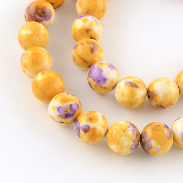 

PandaHall Dyed Natural Ocean White Jade Round Bead Strands, Gold, 6mm, Hole: 1mm, about 62pcs/strand, 15.7 inch Ocean White Jade Round Gold