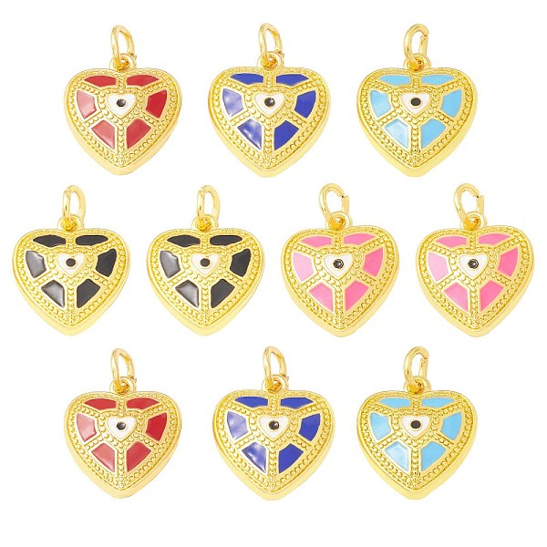 

PandaHall 10Pcs 5 Colors Brass Enamel Pendants, Long-Lasting Plated, Real 18K Gold Plated, Cadmium Free & Lead Free, Heart, Mixed Color..., Multicolor