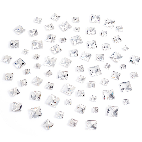 

PandaHall AHANDMAKER 75 Pcs Sew On Rhinestones, 5 Sizes Square Crystal AB Flat Back Sewing Stone Beads, 2-Holes Glass Connector Beads for..., Clear