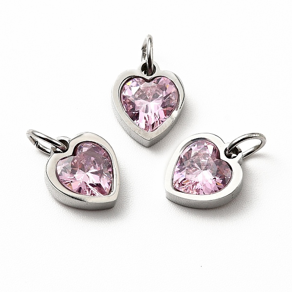 

PandaHall 304 Stainless Steel Pendants, with Cubic Zirconia and Jump Rings, Single Stone Charms, Heart, Stainless Steel Color, Pearl Pink...