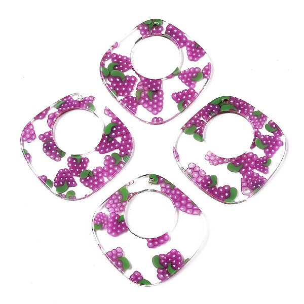 

PandaHall Transparent Clear Cellulose Acetate(Resin) Pendants, Printed, Rhombus with Grape, Grape Pattern, 36x35x2.5mm, Hole: 1.4mm...