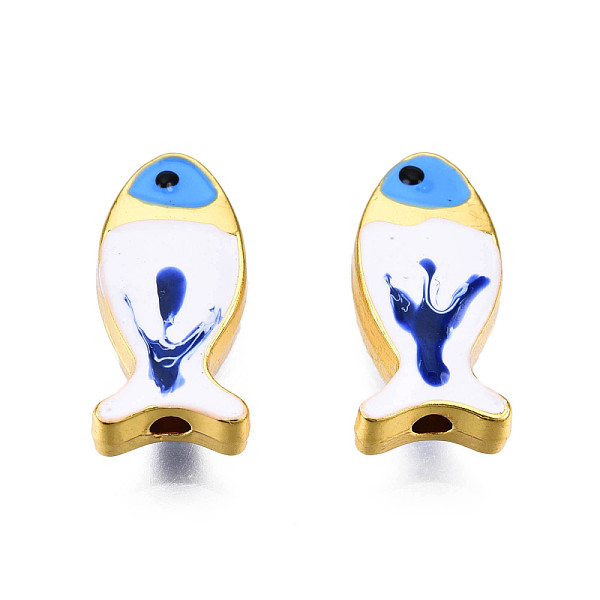 

PandaHall Rack Plating Alloy Enamel Beads, Cadmium Free & Lead Free, Fish, Light Gold, Dark Blue, 17x8x4.5mm, Hole: 1.8mm Alloy+Enamel Fish