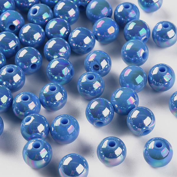 

PandaHall Opaque Acrylic Beads, AB Color Plated, Round, Royal Blue, 10x9mm, Hole: 2mm, about 940pcs/500g Acrylic Round