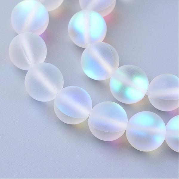 

PandaHall Synthetic Moonstone Beads Strands, Holographic Beads, Dyed, Frosted, Round, Clear, 10mm, Hole: 1mm, about 36~39pcs/strand, 14~15...