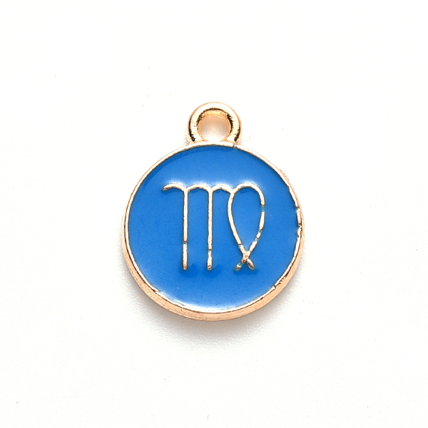 

PandaHall Alloy Enamel Pendants, Cadmium Free & Lead Free, Flat Round with Constellation, Light Gold, Dodger Blue, Virgo, 22x18x2mm, Hole...
