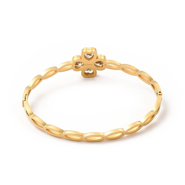 

PandaHall Clear Cubic Zirconia Clover Hinged Bangle, 304 Stainless Steel Jewelry for Women, Golden, Inner Diameter: 2-1/2x2 inch(6.2x5cm)...