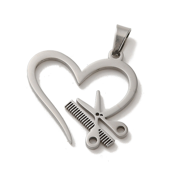 

PandaHall 304 Stainless Steel Pendants, Laser Cut, Heart with Scissors & Comb Charm, Stainless Steel Color, 23x23.5x1.5mm, Hole: 6x3mm 304...