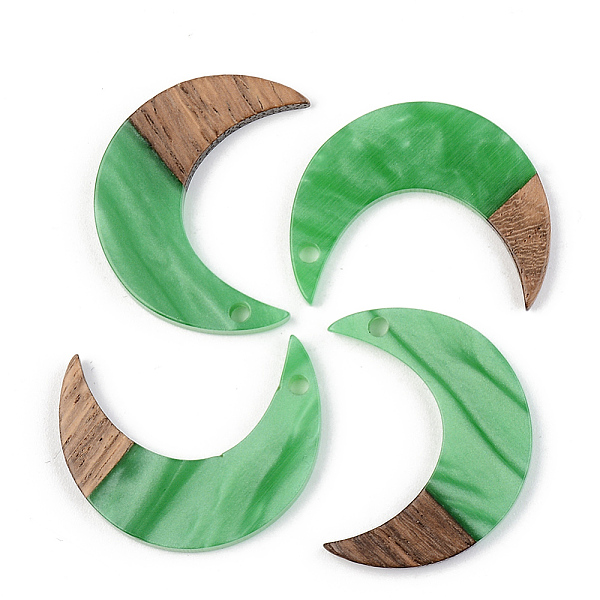 

PandaHall Opaque Resin & Walnut Wood Pendants, Moon, Green, 28x22x3mm, Hole: 2mm Resin+Wood Moon Green