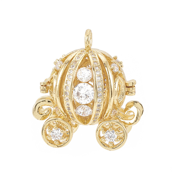 

PandaHall Brass Cage Pendants, For Chime Ball Pendant Necklaces Making, with Micro Pave Cubic Zirconia, Hollow Pumpkin Carriage, Clear...