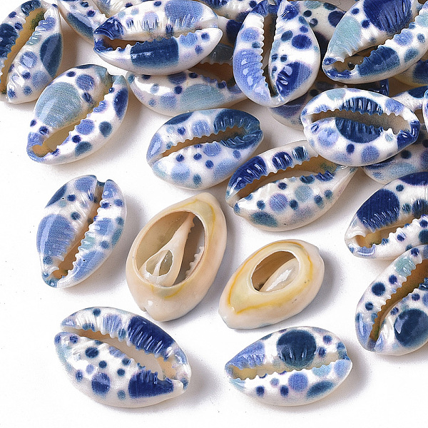

PandaHall Printed Natural Cowrie Shell Beads, No Hole/Undrilled, with Marine Organism Pattern, Cornflower Blue, 18~25x12~15x7mm Cowrie Shell...