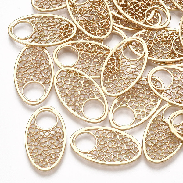 

PandaHall Brass Pendants, Filigree Findings, Oval, Real 18K Gold Plated, 24x14x1mm, Hole: 7mm Brass Oval