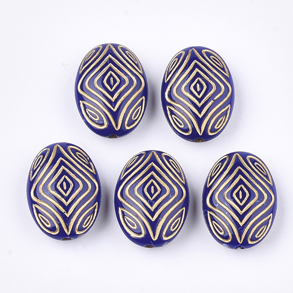 

PandaHall Oval Plating Acrylic Beads, Golden Metal Enlaced, Dark Blue, 18x13x7mm, Hole: 1mm, about 570pcs/500g Acrylic Oval Blue