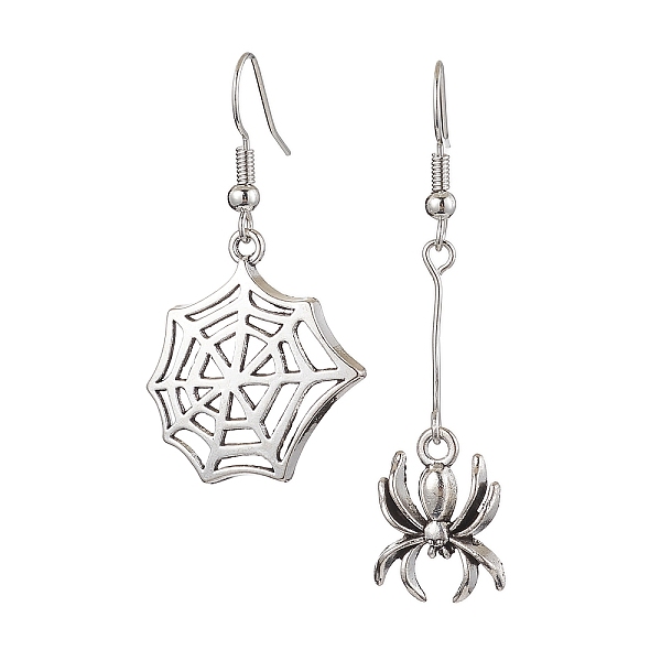 

PandaHall Alloy Dangle Earrings, with Brass Earring Hooks, Spider & Web, Antique Silver & Platinum, 42~53x13.5~23mm Alloy Spider