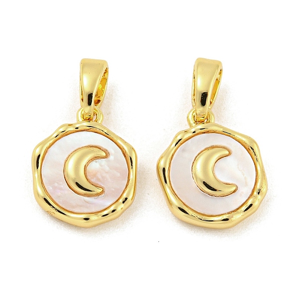 

PandaHall Brass Pave Shell Charms, Flat Round with Moon Charm, Real 18K Gold Plated, 12x10x2.5mm, Hole: 4.8x2.7mm Shell Flat Round