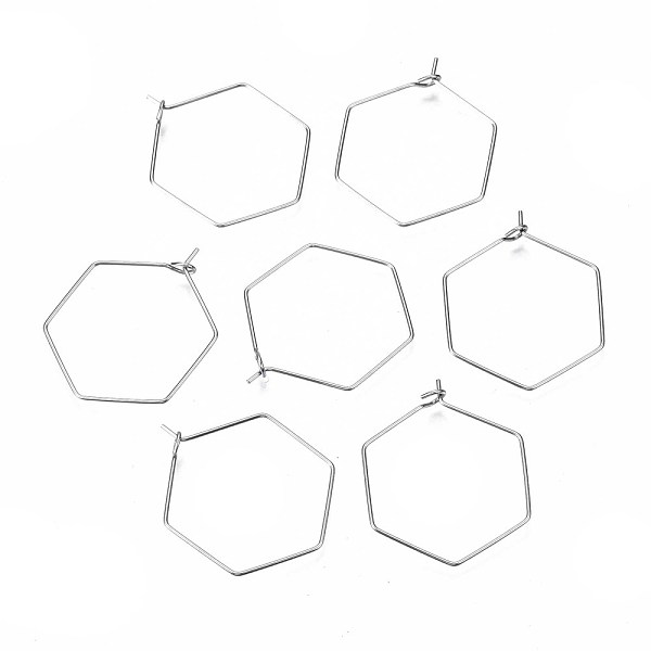 

PandaHall 304 Stainless Steel Hoop Earring Findings, Wine Glass Charm Rings, Hexagon, Stainless Steel Color, 31.5x25x0.6mm, Pin: 0.6mm 304...