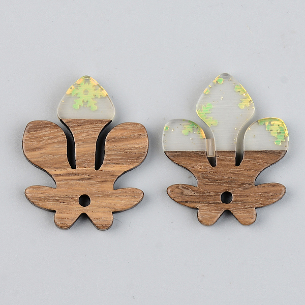 

PandaHall Transparent Resin & Walnut Wood Pendants, with Glitter Sequins/Paillette, Fleur De Lis with Snowflake, Green Yellow, 28x23x3mm...