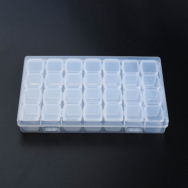 

PandaHall Rectangle Polypropylene(PP) Bead Storage Containers, with Hinged Lid and 28 Grids, Each Row Has 4 Grids, for Jewelry Small..., Clear