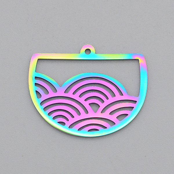 

PandaHall Ion Plating(IP) 201 Stainless Steel Pendants, Laser Cut, Half Round with Rainbow, Rainbow Color, 19x24x1mm, Hole: 1.2mm 201...