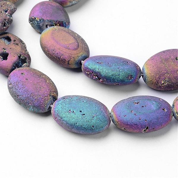 

PandaHall Electroplated Natural Quartz Crystal Beads Strands, Druzy Geode Crystal, Oval, Rainbow Plated, 18x13x6~6.5mm, Hole: 1mm, about...