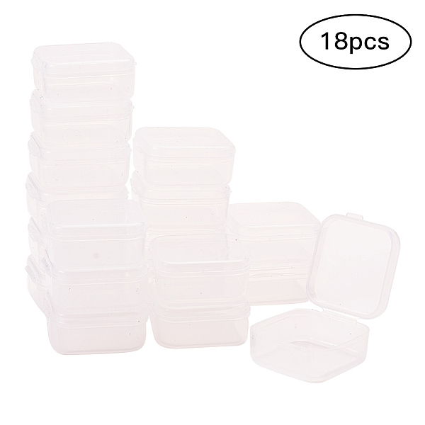 PandaHall Transparent Plastic Bead Containers, Rectangle, Clear, 4.2x3.8x1.8cm, 18pcs/set Plastic Rectangle Clear