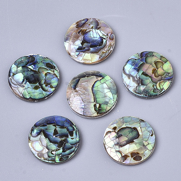 

PandaHall Natural Abalone Shell/Paua Shell Cabochons, with Freshwater Shell, Flat Round, Colorful, 16x3mm Paua Shell Flat Round
