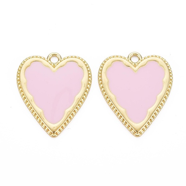 

PandaHall Rack Plating Alloy Enamel Pendants, Cadmium Free & Lead Free, Light Gold, Heart, Pearl Pink, 25x21x1.5~2mm, Hole: 2mm Alloy+Enamel...