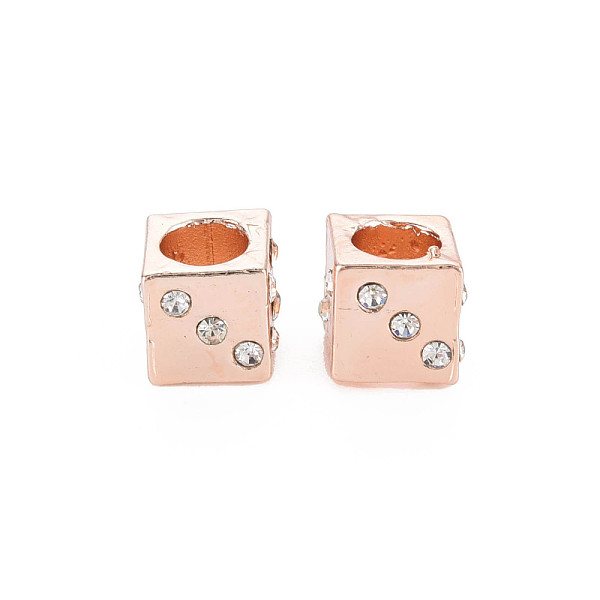 

PandaHall Rack Plating Alloy European Beads, with Rhinestone, Large Hole Beads, Cadmium Free & Nickel Free & Lead Free, Light Gold, Cube..., Clear