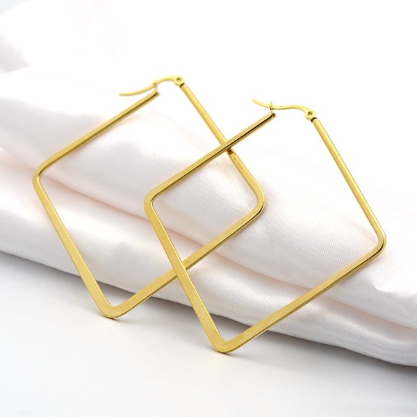 

PandaHall 304 Stainless Steel Angular Hoop Earrings, Hypoallergenic Earrings, Rhombus, Golden, 64~67x64~67x2mm, Pin: 1x0.6mm 304 Stainless...