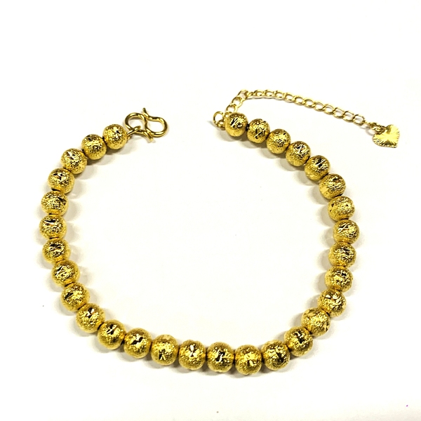 

PandaHall SHEGRACE Brass Bracelets, with Textured Beads, Real 24K Gold Plated, 6-1/2 inch(16.5cm) Brass