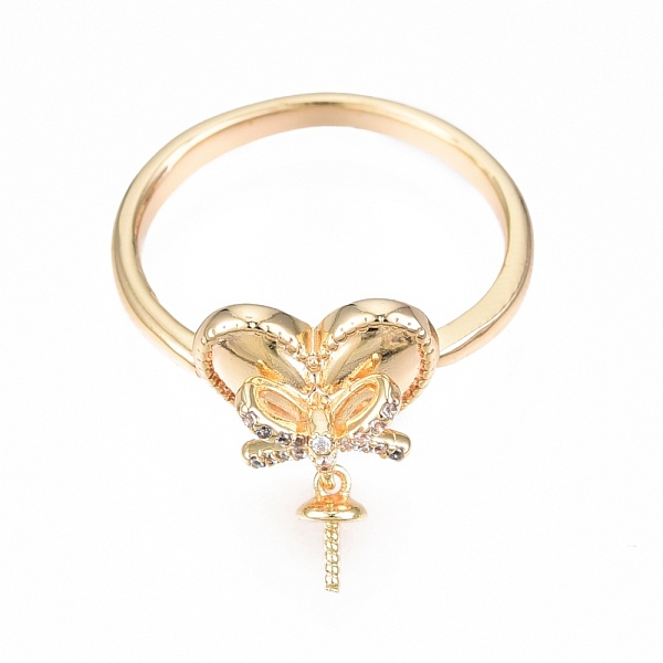 

PandaHall Brass Micro Clear Cubic Zirconia Open Cuff Ring Settings, For Half Drilled Beads, Nickel Free, Heart, Real 18K Gold Plated, US...