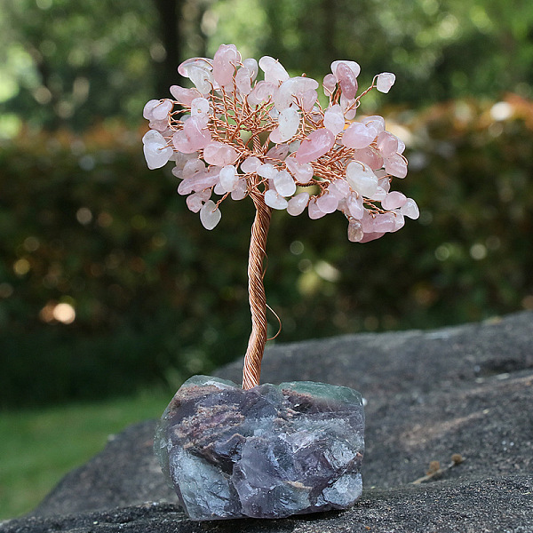 

PandaHall Natural Rose Quartz Chips Tree Decorations, Ntural Fluorite Base with Copper Wire Feng Shui Energy Stone Gift for Home Office...
