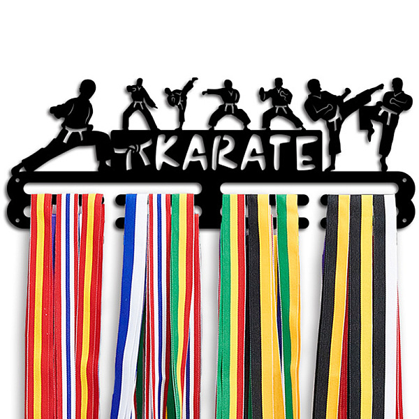 

PandaHall Iron Medal Hanger Holder Display Wall Rack, 2-Line, with Screws, Black, Karate, 400x150mm Iron Sports Black