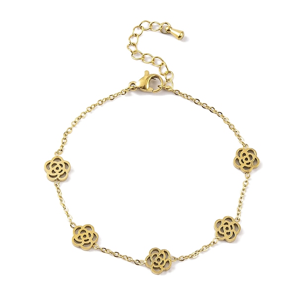 

PandaHall Ion Plating(IP) 304 Stainless Steel Link Chain Bracelets for Women, Golden, Flower, 6-3/4 inch(17cm)+45mm extender 304 Stainless...