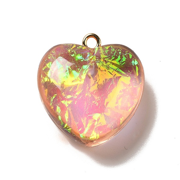 

PandaHall Transparent Resin Pendants, Heart Charms, with Gold Foil and Golden Tone Iron Loops, Pink, 23.5~24x22x11~12mm, Hole: 2mm...