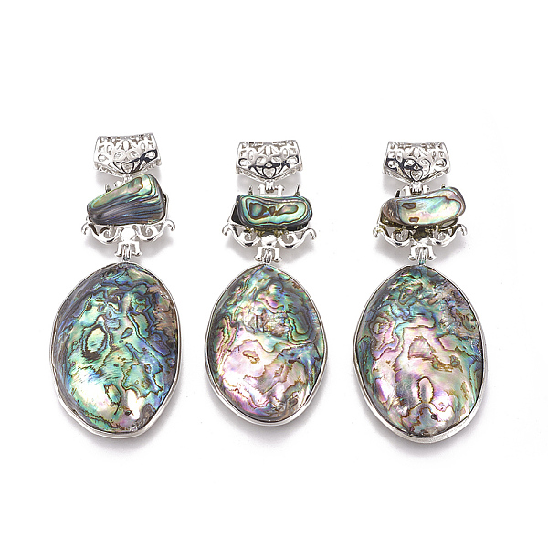 

PandaHall Natural Abalone Shell/Paua Shell Big Pendants, with Brass Findings, Oval, Platinum, 78~84mm, Hole: 5x7mm Paua Shell Oval