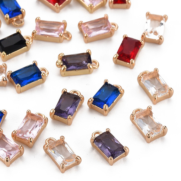 

PandaHall Glass Charms, with Light Gold Tone Brass Findings, Long-Lasting Plated, Faceted, Rectangle, Mixed Color, 8.5x5x3mm, Hole: 1mm..., Multicolor